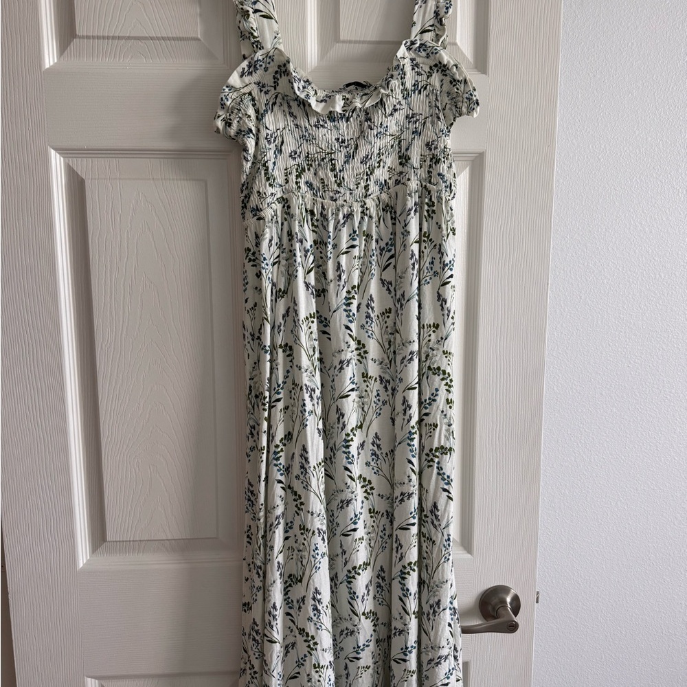 Zara Floral Maxi Dress - White and Blue